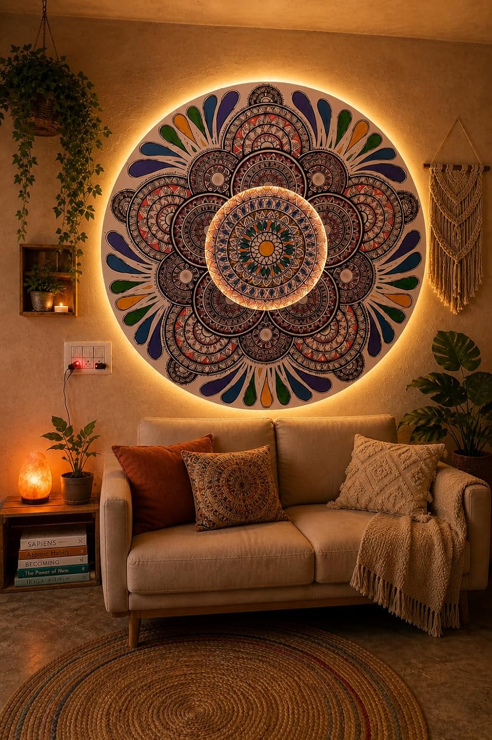 Luxury Handmade Mandala Wall Art with LED Backlight – Premium Wooden Circular Wall Decor | Aesthetic Home Decoration | Boho Spiritual Mandala Art for Living Room - Image 2