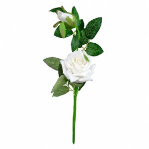 Artificial Rose Stick Flower Stems – Decorative Faux Roses with Leaves for Home Decor, Vase Arrangement & Craft Decoration (White)