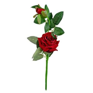 Artificial Rose Stick Flower Stems – Decorative Faux Roses with Leaves for Home Decor, Vase Arrangement & Craft Decoration (Red)