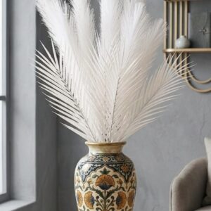 Artificial Pampas Grass Large Tall Fluffy Faux Bulrush Reed Grass for Home, Office, Living Room, Wedding, Party Decorations, Without Vase Pot. (Pack of 1) (Available in 7 Colours) (White)