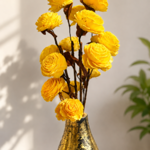 Handmade Wooden Flower Sticks – Premium Decorative Artificial Flowers (Without Vase) (5, Yellow)