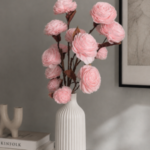 Handmade Wooden Flower Sticks – Premium Decorative Artificial Flowers (Without Vase) (10, Pink)