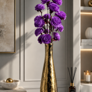 Handmade Wooden Flower Sticks – Premium Decorative Artificial Flowers (Without Vase) (10, Purple)