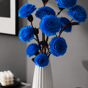Handmade Wooden Flower Sticks – Premium Decorative Artificial Flowers (Without Vase) (10, Blue)