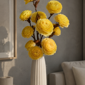 Handmade Wooden Flower Sticks – Premium Decorative Artificial Flowers (Without Vase) (10, Yellow)