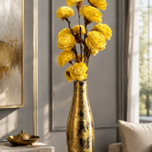 Handmade Wooden Flower Sticks – Premium Decorative Artificial Flowers (Without Vase) (5, Orange)