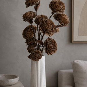Handmade Wooden Flower Sticks – Premium Decorative Artificial Flowers (Without Vase) (10, Brown)