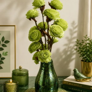 Handmade Wooden Flower Sticks – Premium Decorative Artificial Flowers (Without Vase) (10, Green)