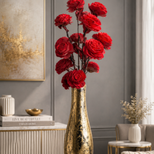 Handmade Wooden Flower Sticks – Premium Decorative Artificial Flowers (Without Vase) (5, Red)
