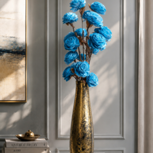 Handmade Wooden Flower Sticks – Premium Decorative Artificial Flowers (Without Vase) (5, Turkish Blue)