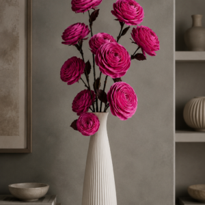 Handmade Wooden Flower Sticks – Premium Decorative Artificial Flowers (Without Vase) (10, Magenta)